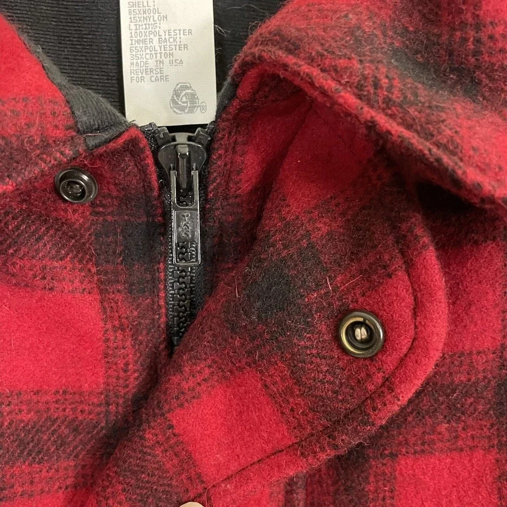 VTG Mens LL BEAN FULL ZIP WOOL NYLON Insulated Jacket Coat 2XL Red Plaid Hunting - Picture 7 of 8